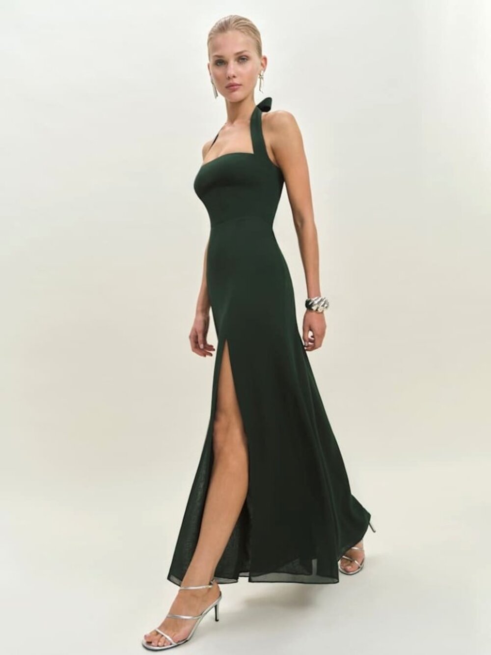 Reformation Jovelle Maxi Dress Forest Green Halter Ruched Size 0